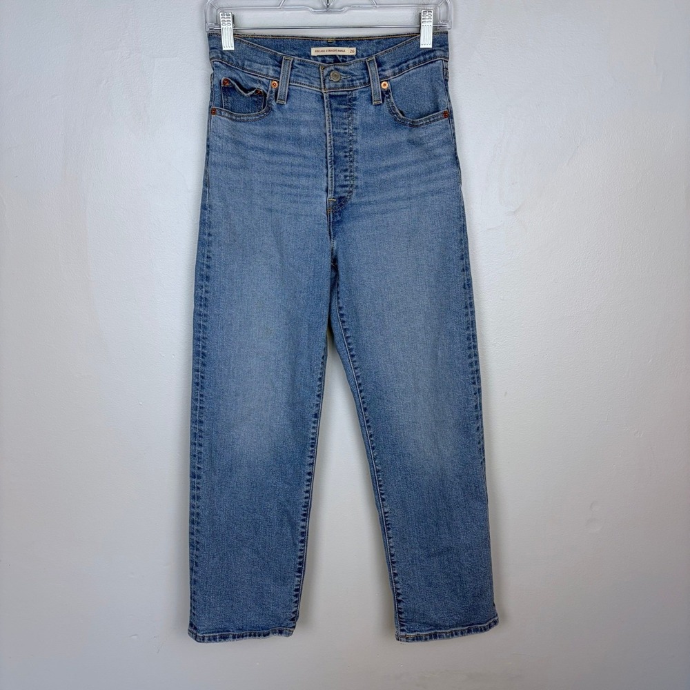 Levi's Ribcage Straight Ankle Jeans Medium Indigo Blue Highest Rise Size 26